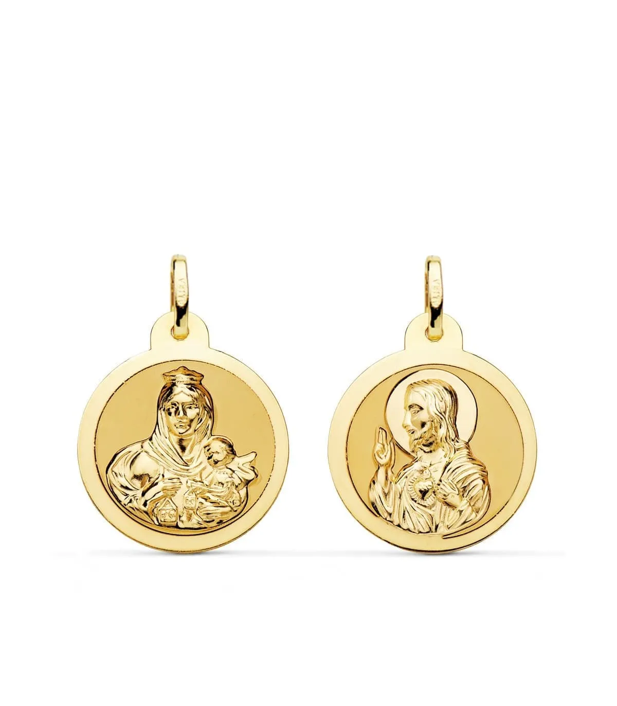 Scapulaire V. du Mont Carmel et C. Jésus Or 18K 20 mm Brillant