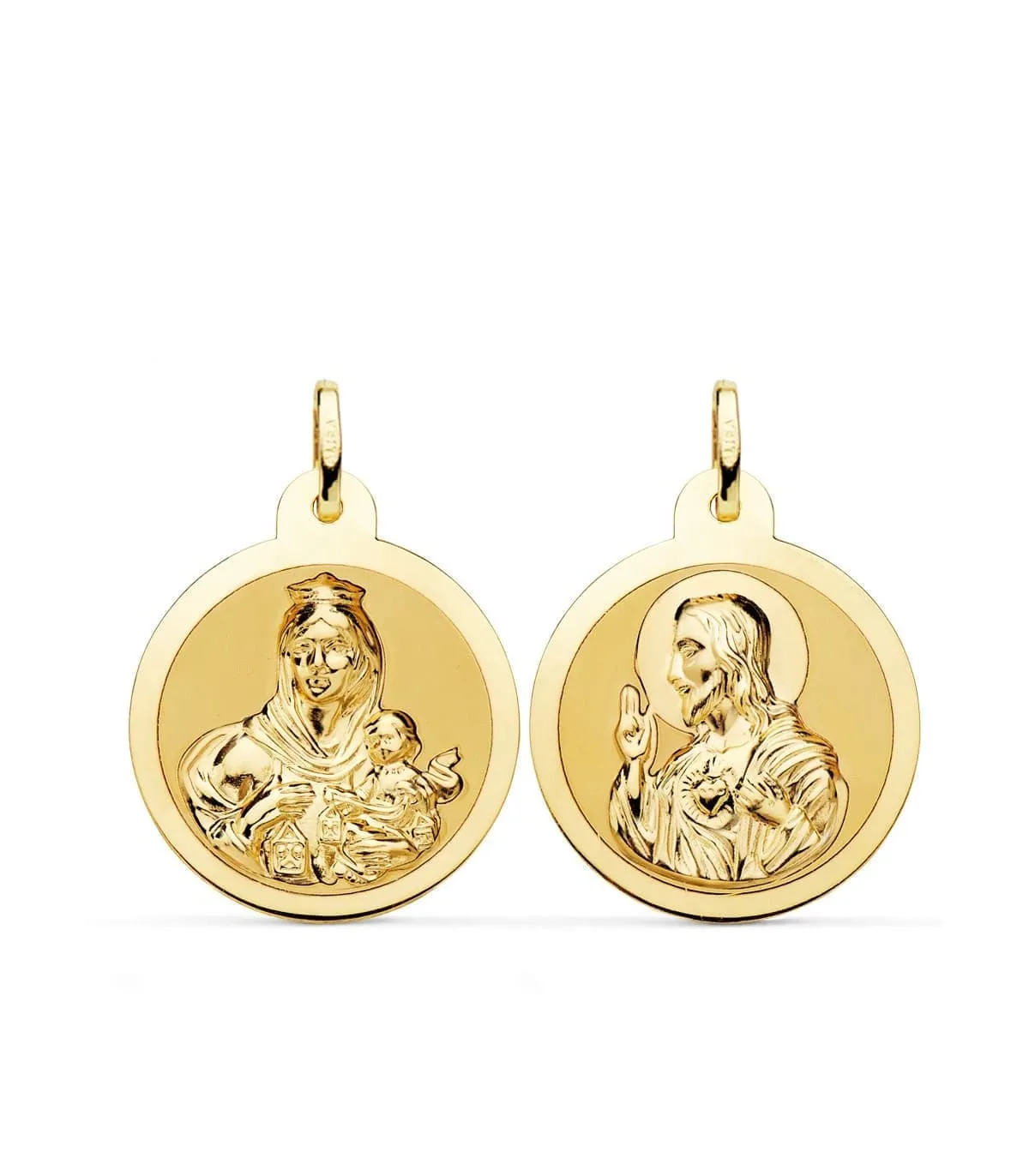 Scapulaire V. du Mont Carmel et C. Jésus Or 18K 24 mm Brillant