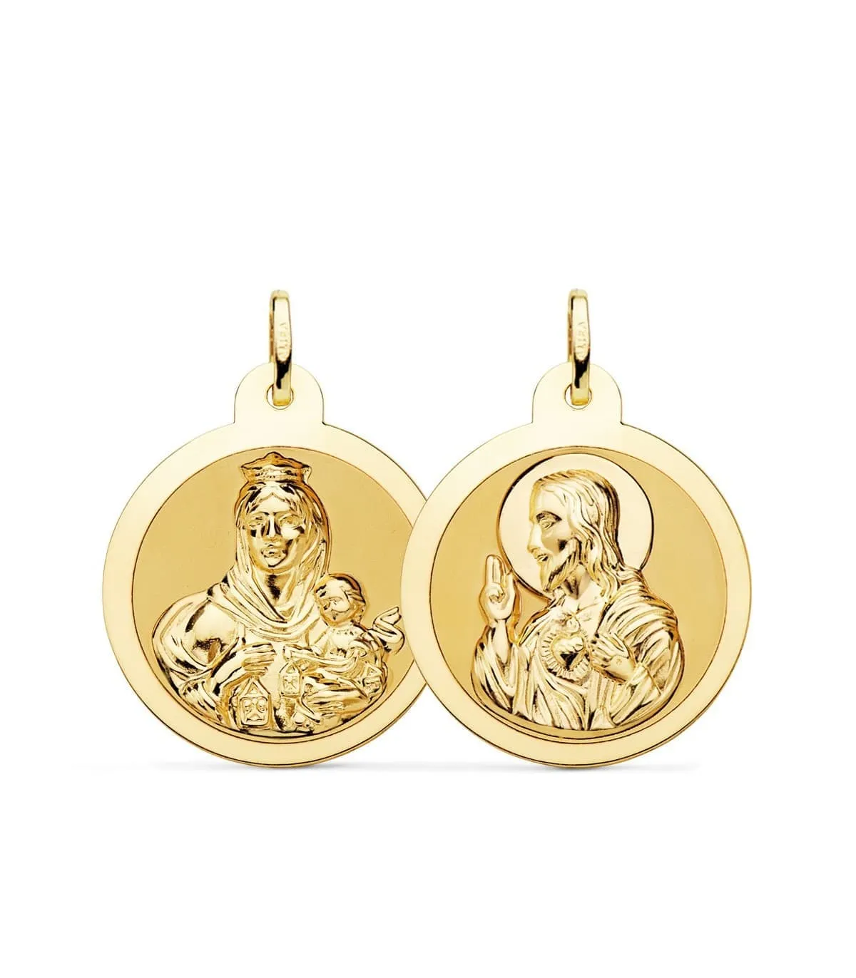 Scapulaire V. du Mont Carmel et C. Jésus Or 18K 26 mm Brillant