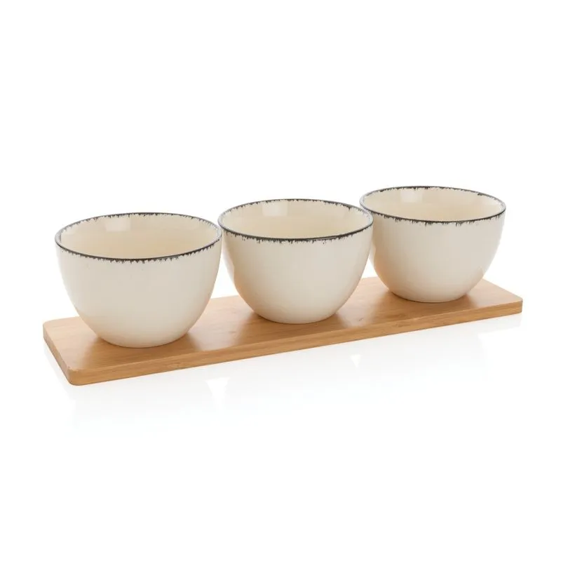 Set de cuencos Ukiyo de 3 piezas con bandeja de bambú