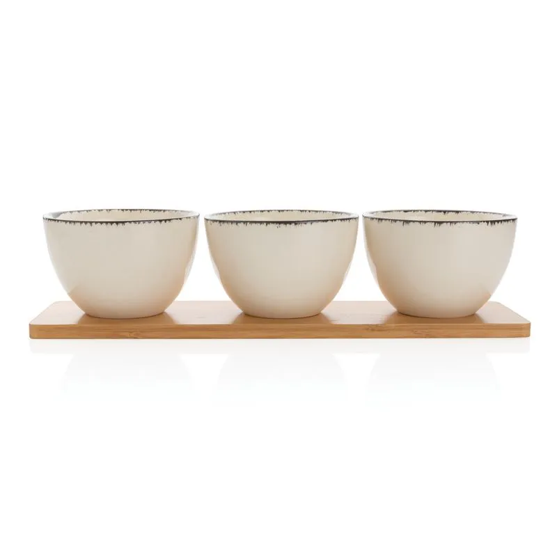Set de cuencos Ukiyo de 3 piezas con bandeja de bambú