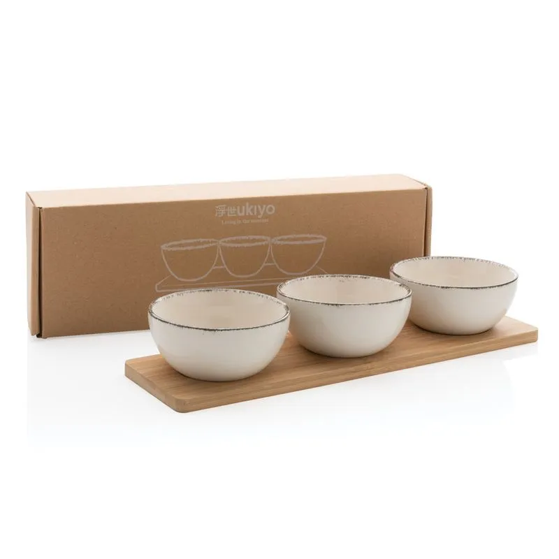 Set de cuencos Ukiyo de 3 piezas con bandeja de bambú