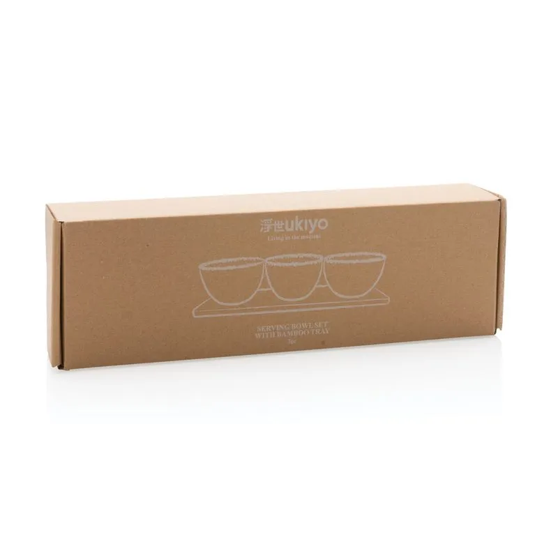 Set de cuencos Ukiyo de 3 piezas con bandeja de bambú