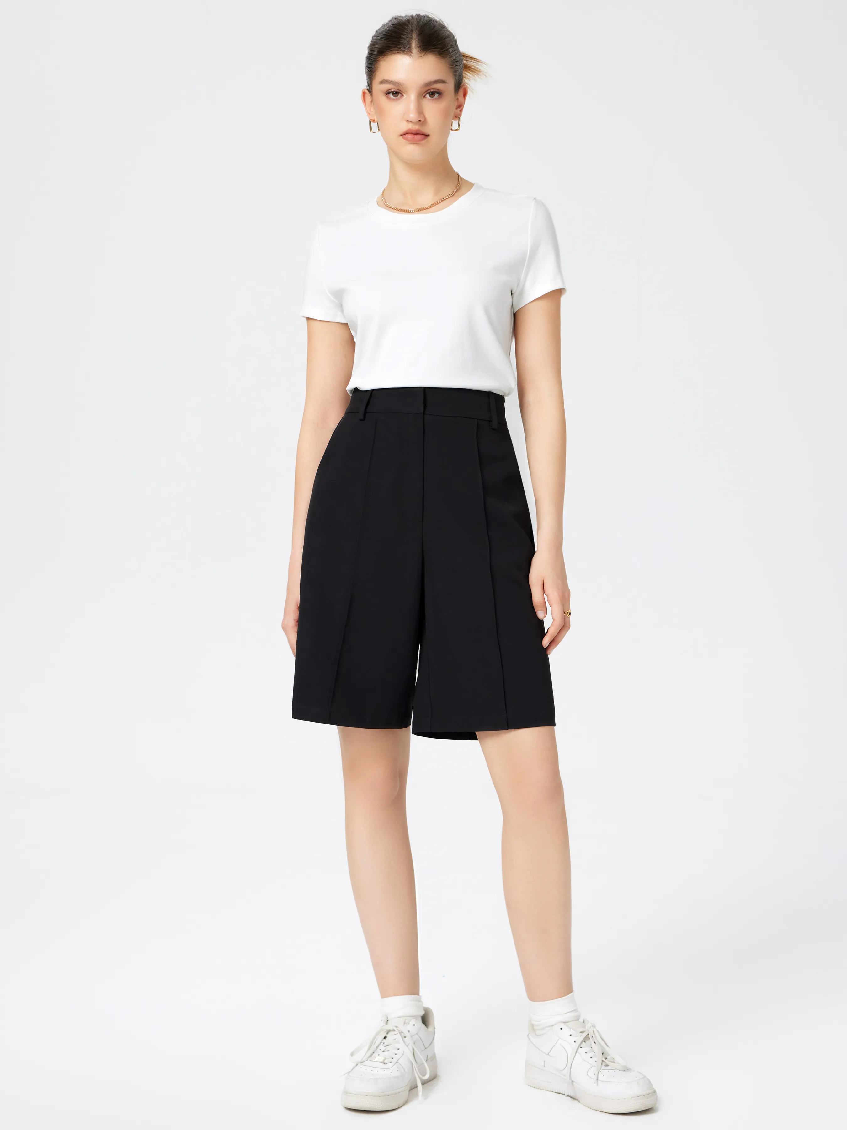  Shorts Plisados de Cintura Alta hasta la Rodilla