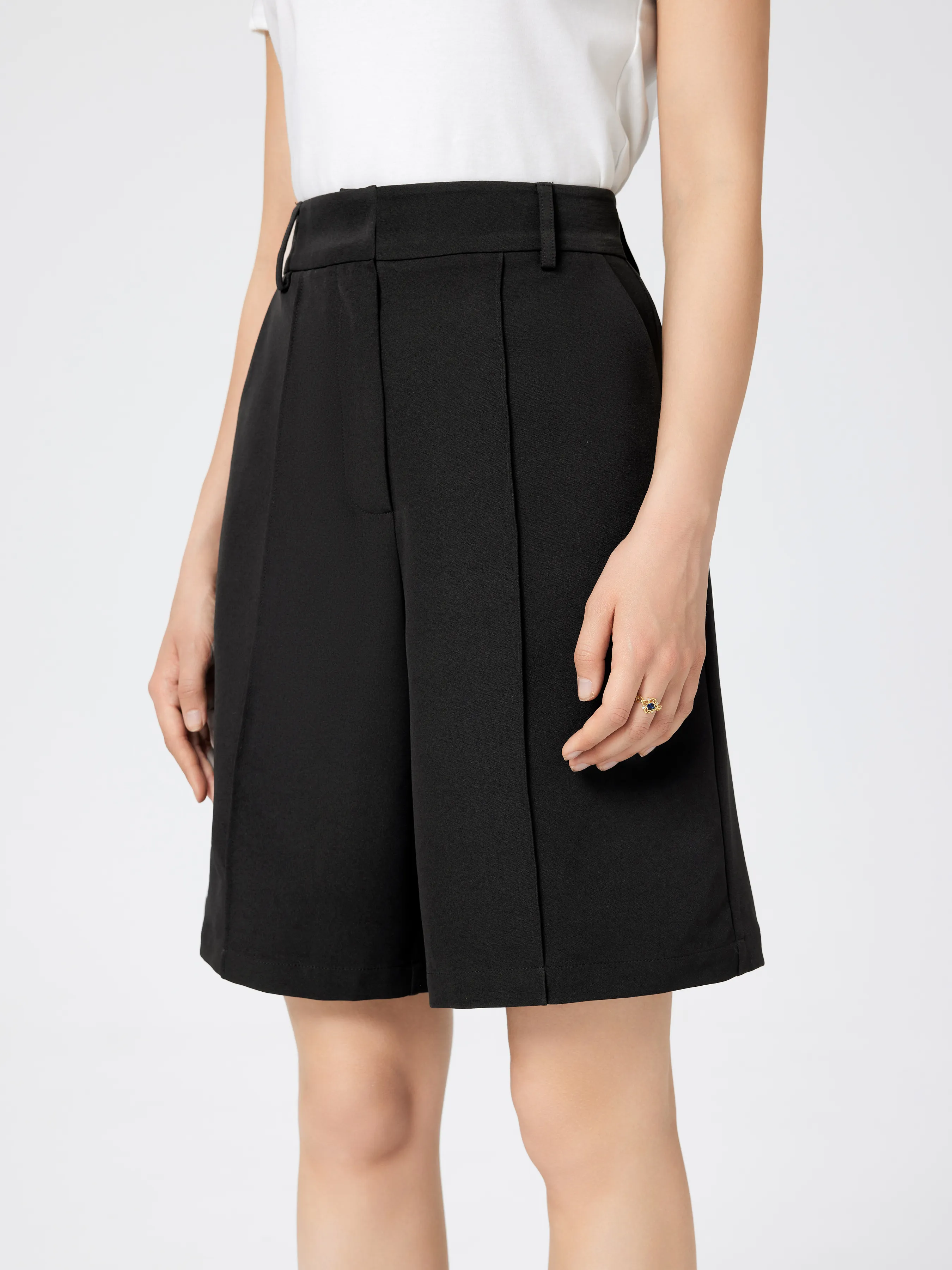  Shorts Plisados de Cintura Alta hasta la Rodilla
