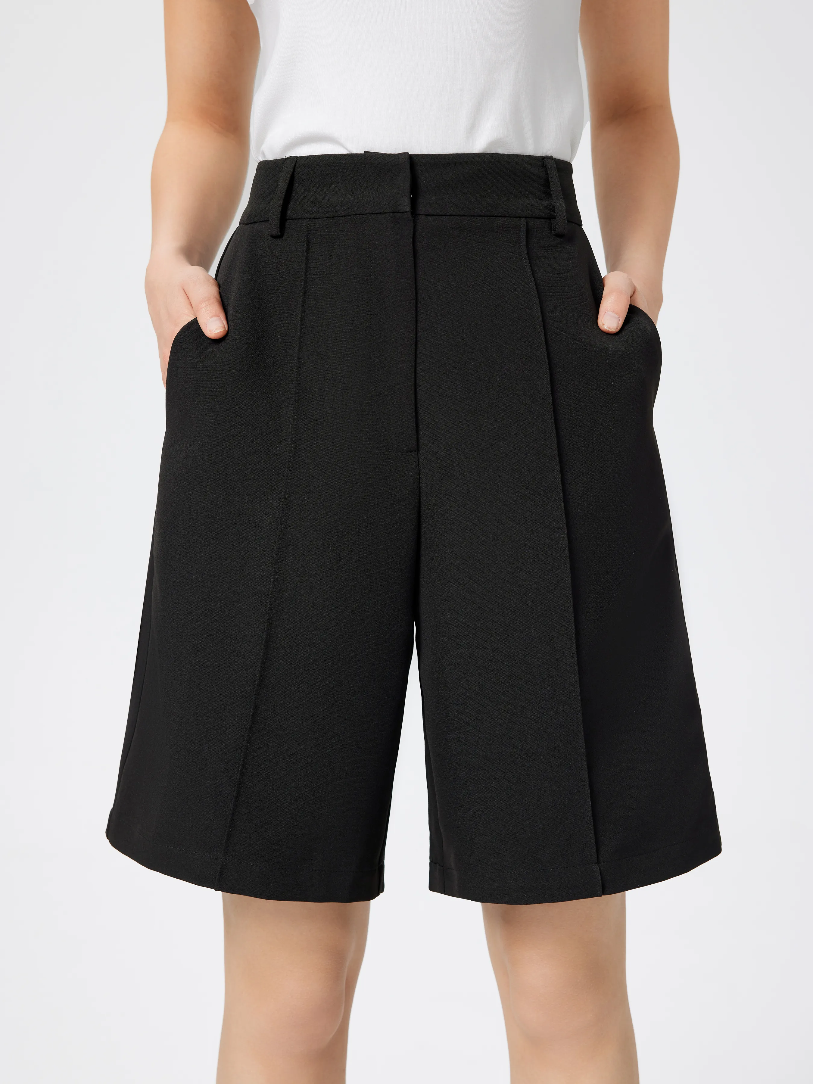  Shorts Plisados de Cintura Alta hasta la Rodilla