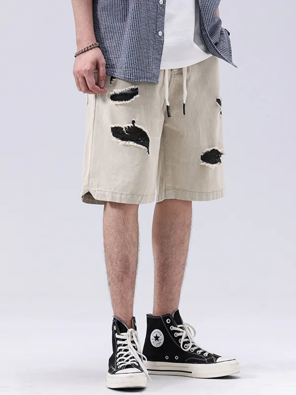 Shorts vaqueros rectos rasgados para hombre