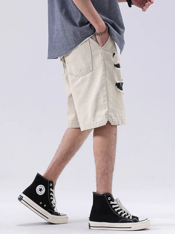 Shorts vaqueros rectos rasgados para hombre