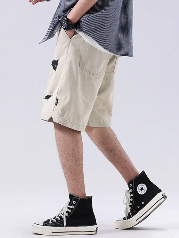 Shorts vaqueros rectos rasgados para hombre