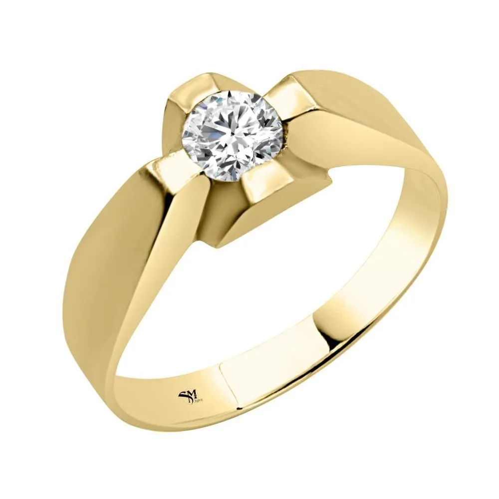 Solitario de oro de 18k para hombre con circonita de 5,2 mm