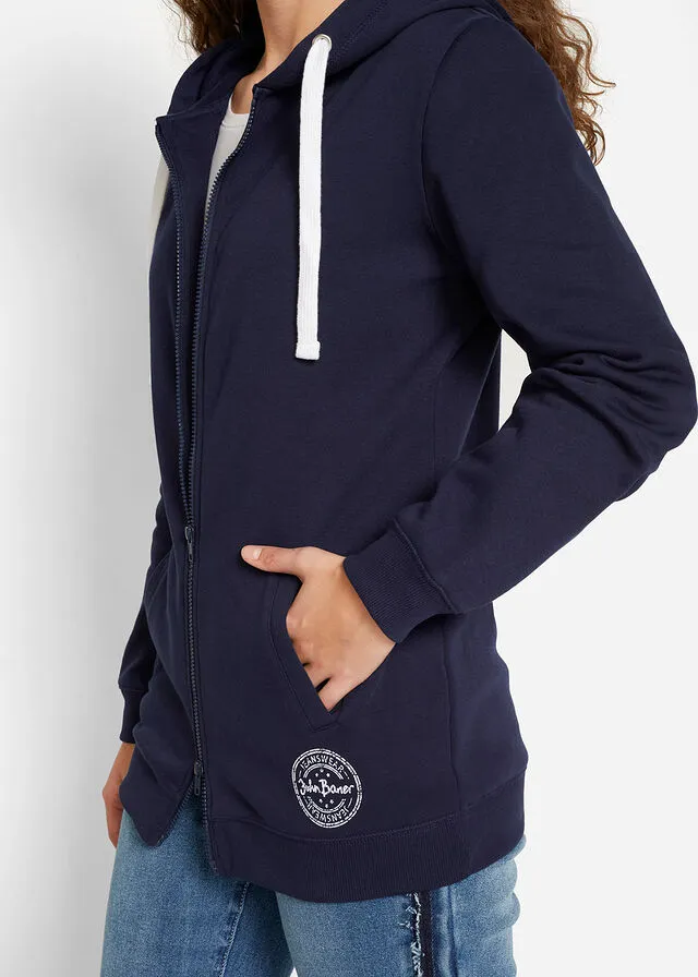 Sudadera larga con cremallera Azul marino