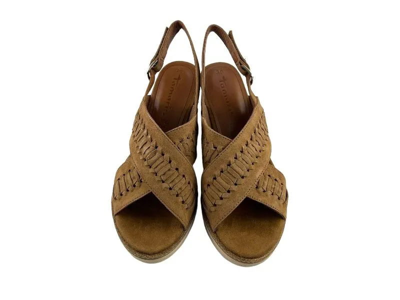 Tamaris | Sandalias de mujer con tiras en piel legítima con cuña color cuero Sofía