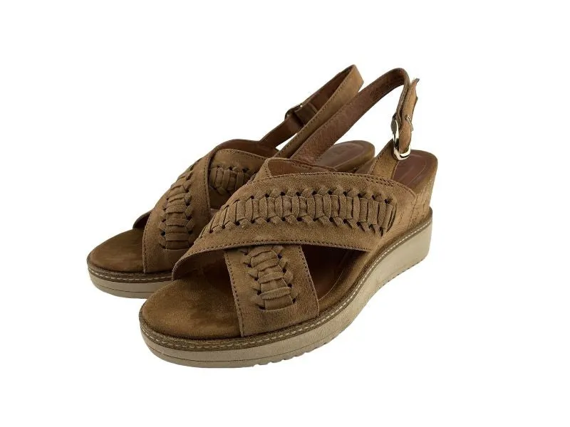 Tamaris | Sandalias de mujer con tiras en piel legítima con cuña color cuero Sofía