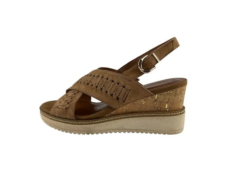 Tamaris | Sandalias de mujer con tiras en piel legítima con cuña color cuero Sofía