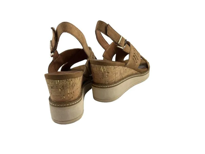 Tamaris | Sandalias de mujer con tiras en piel legítima con cuña color cuero Sofía