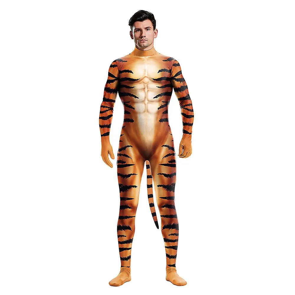 Tigre Hombre Mono Impreso 3D Animal Cosplay Disfraz De Halloween Disfraz De Carnaval Adulto