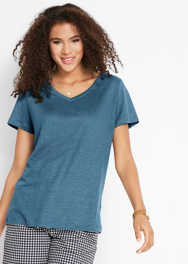 Top de lino con corte holgado Azul vaquero