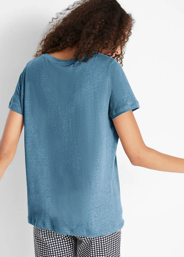 Top de lino con corte holgado Azul vaquero