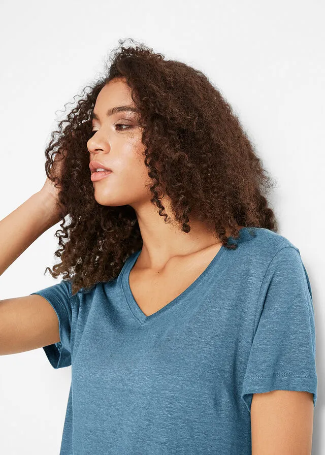 Top de lino con corte holgado Azul vaquero