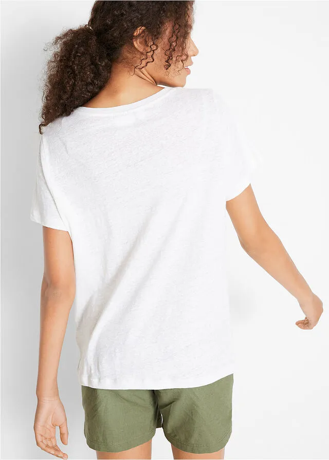 Top de lino con corte holgado Blanco