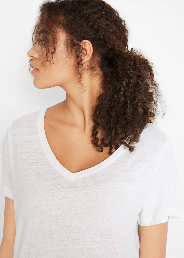 Top de lino con corte holgado Blanco