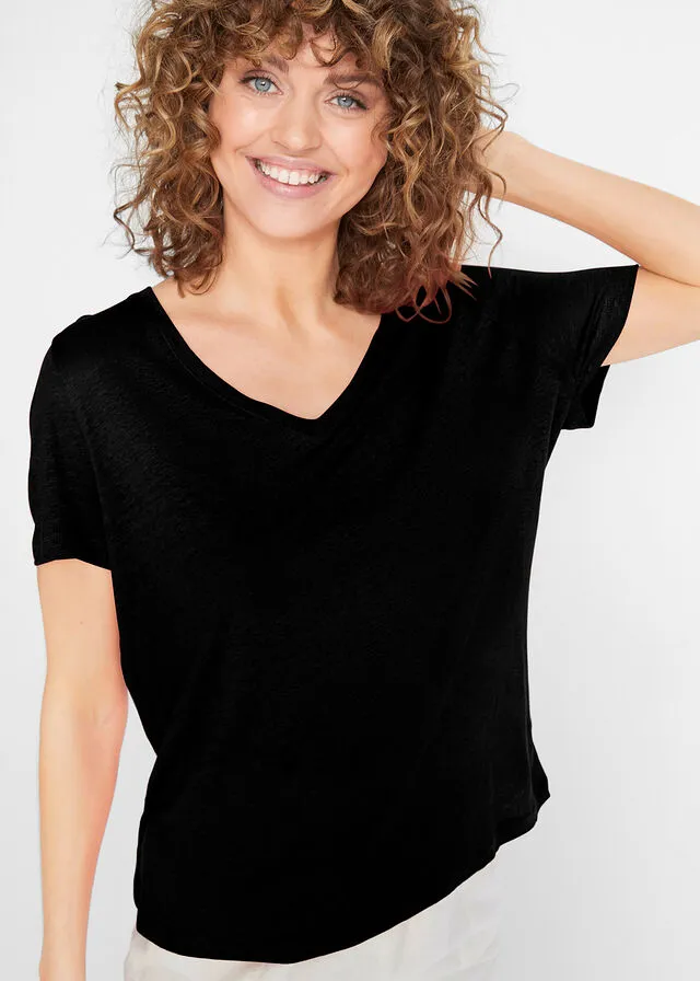 Top de lino con corte holgado Negro