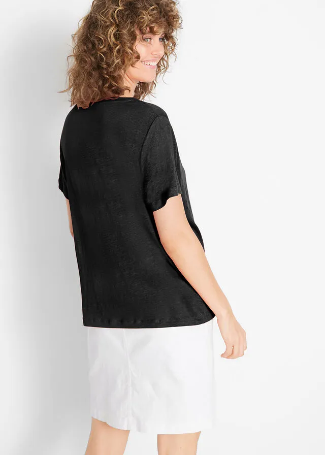 Top de lino con corte holgado Negro