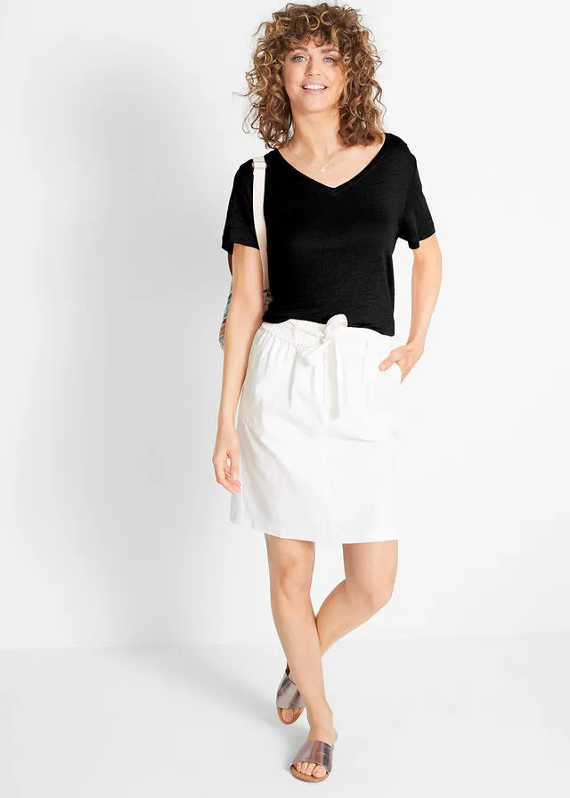 Top de lino con corte holgado Negro