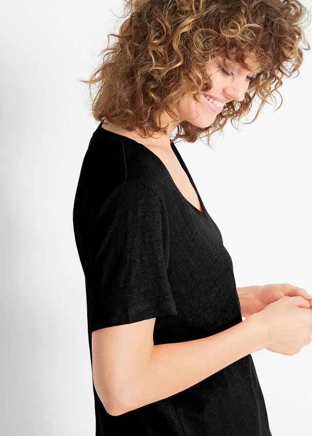Top de lino con corte holgado Negro