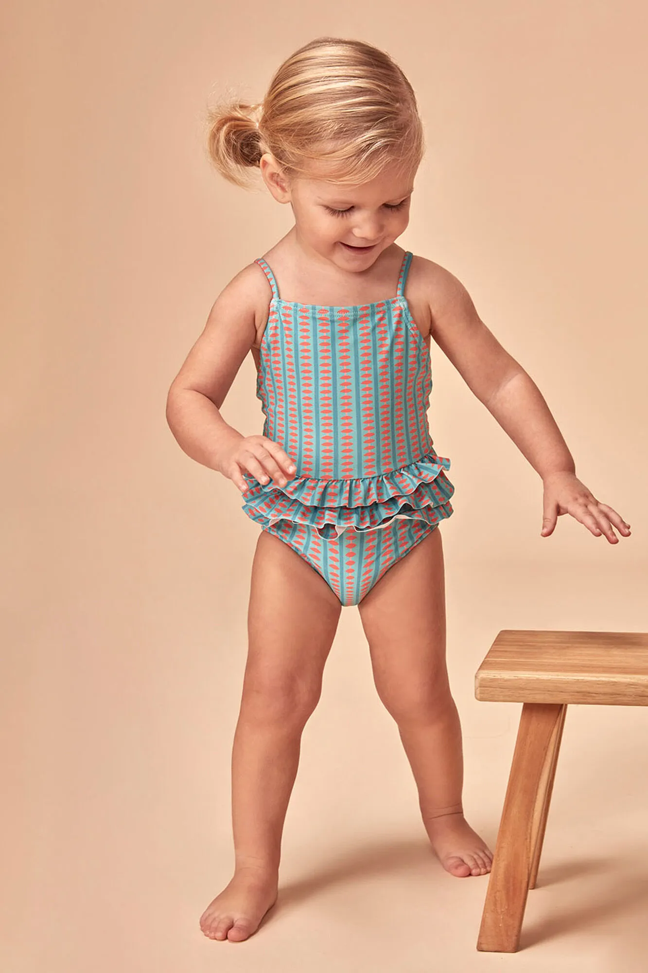 Traje De Baño Estampado Retro Verde