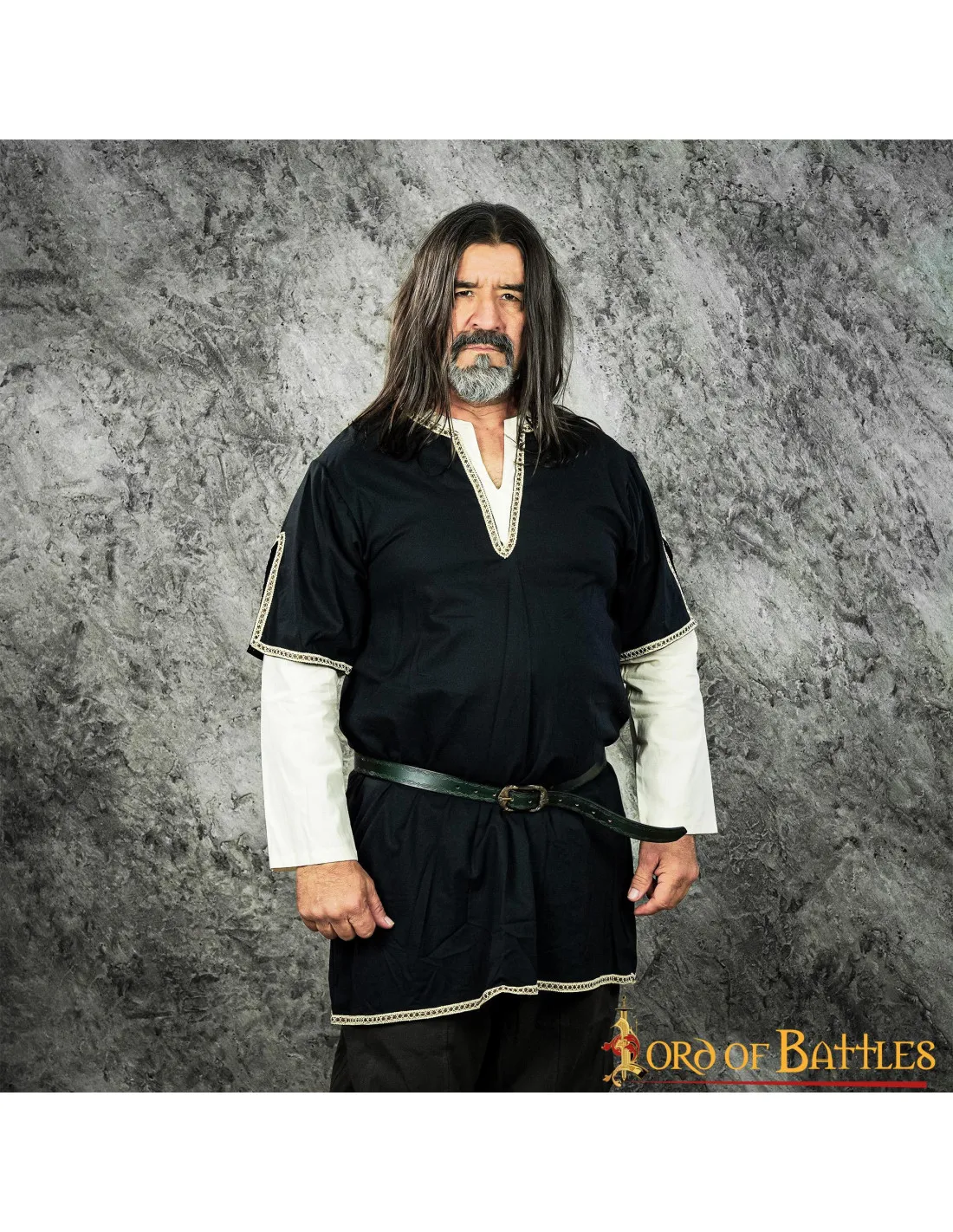 TúNICA VIKINGA CON DOBLE MANGA  NEGRA