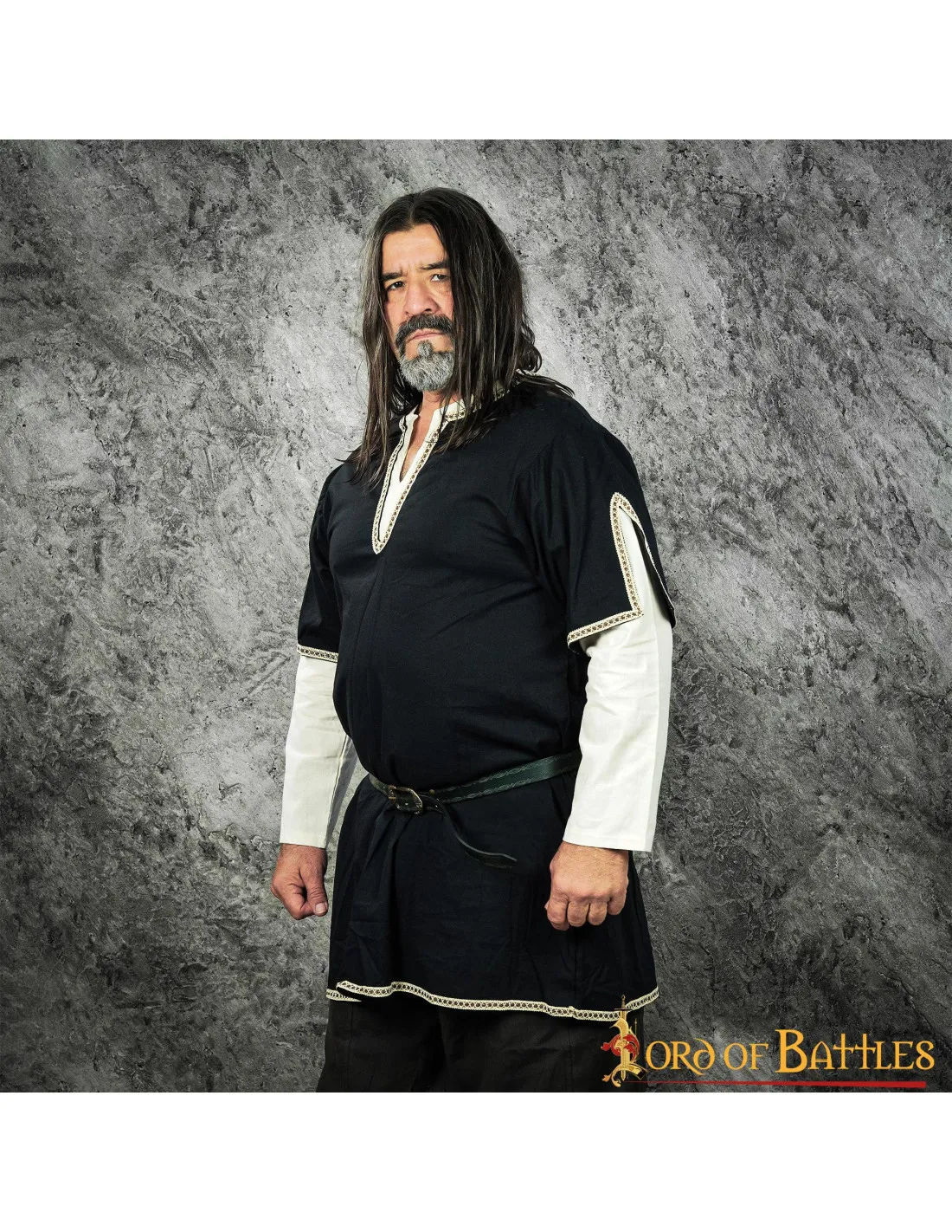 TúNICA VIKINGA CON DOBLE MANGA  NEGRA
