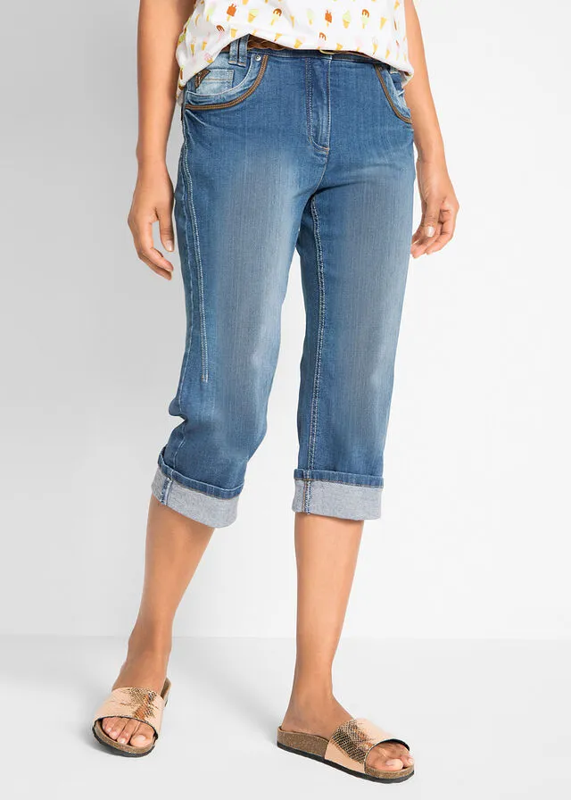Vaqueros de algodón con talle medio y corte slim Azul piedra