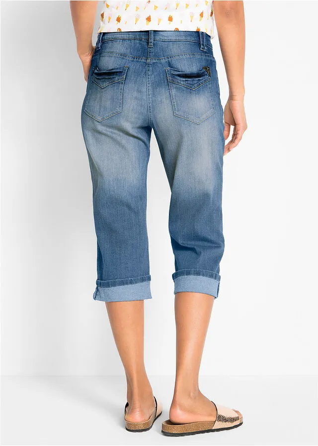 Vaqueros de algodón con talle medio y corte slim Azul piedra