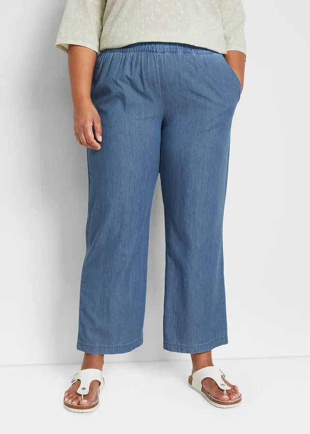 Vaqueros ligeros con cinturilla cómoda y corte holgado Denim claro