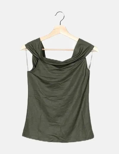 Vero Moda Camiseta verde cuello barco