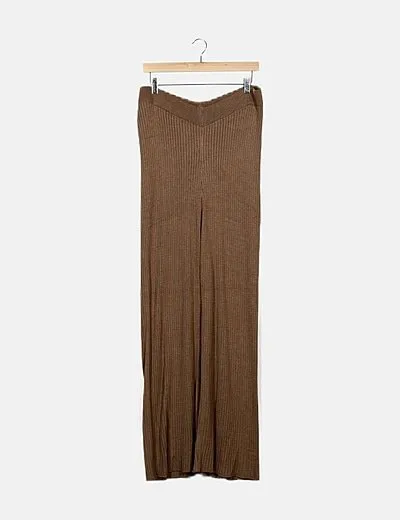 Vero Moda Pantalón marrón punto canalé