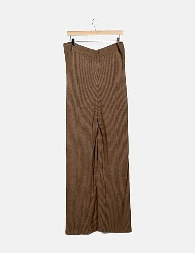 Vero Moda Pantalón marrón punto canalé