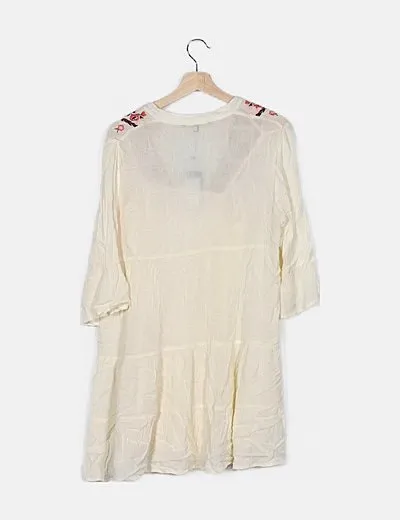 Vero Moda Vestido beige bordado floral