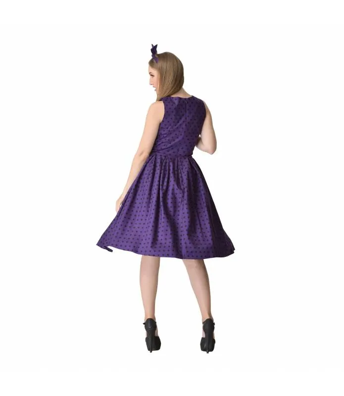 Vestido Annie Retro Violeta con Lunares Negros Dolly & Dotty S905PurBlaPolk