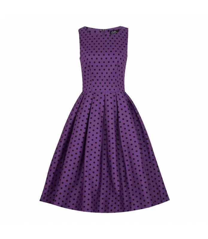Vestido Annie Retro Violeta con Lunares Negros Dolly & Dotty S905PurBlaPolk