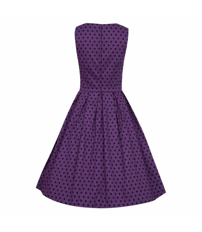 Vestido Annie Retro Violeta con Lunares Negros Dolly & Dotty S905PurBlaPolk