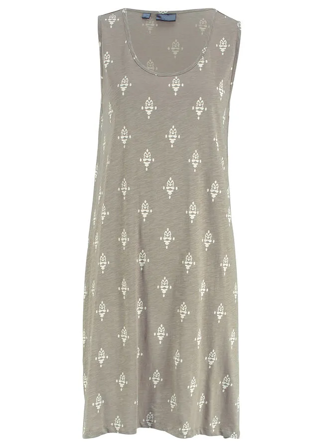 Vestido de algodón de estilo túnica Verde oliva claro estampado