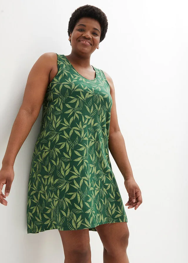 Vestido de algodón de estilo túnica Verde oliva claro estampado