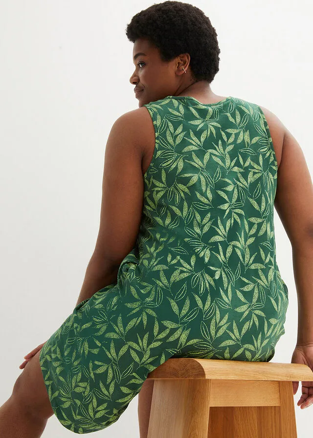 Vestido de algodón de estilo túnica Verde oliva claro estampado