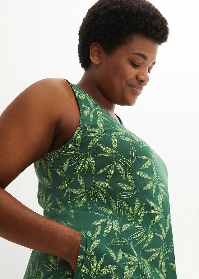 Vestido de algodón de estilo túnica Verde oliva claro estampado