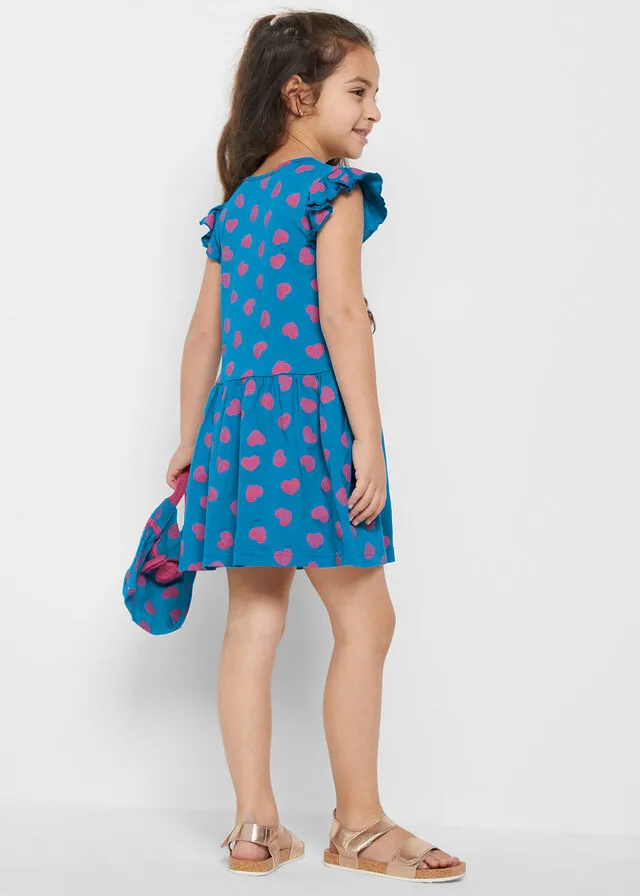 Vestido de punto + bolso + vestido de muñecas para niñas (conjunto de 3 piezas) Azul