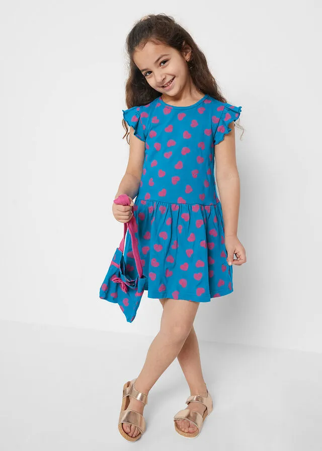 Vestido de punto + bolso + vestido de muñecas para niñas (conjunto de 3 piezas) Azul