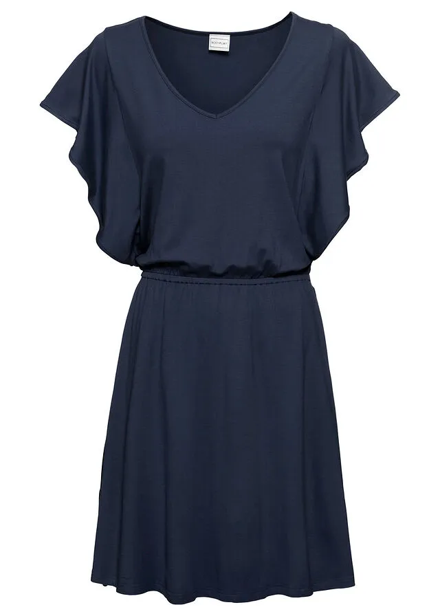 Vestido de punto con mangas de volantes Azul oscuro
