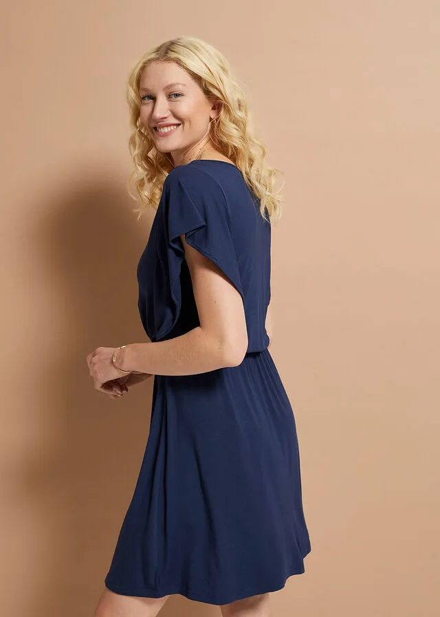 Vestido de punto con mangas de volantes Azul oscuro